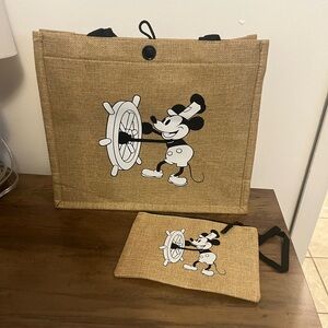 Mickey Mouse Burlap Tote and Pouch Set
